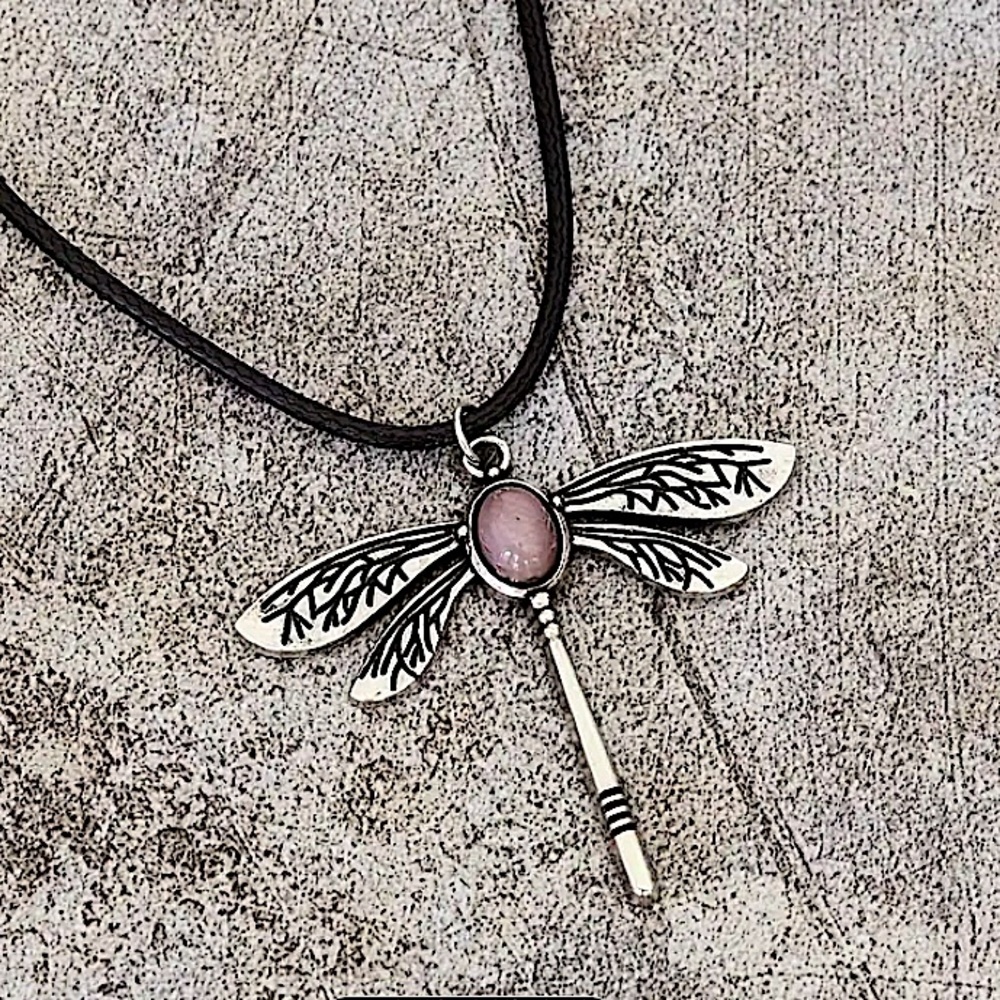 Stone Dragonfly Vintage Statement Pendant Necklace, Bohemian, Boho, Tribal - Picture 2 of 5